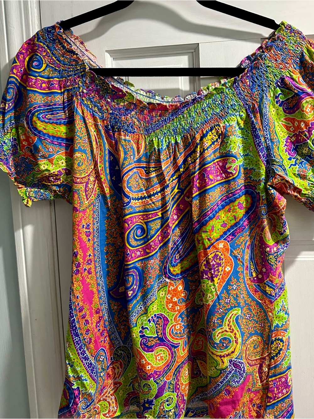 Ralph Lauren Bright Paisley Off-Shoulder Top in Neon Multi